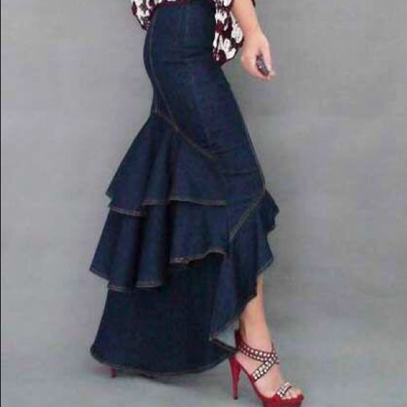 Dark Denim Fishtail Skirt - Picture 5 of 7